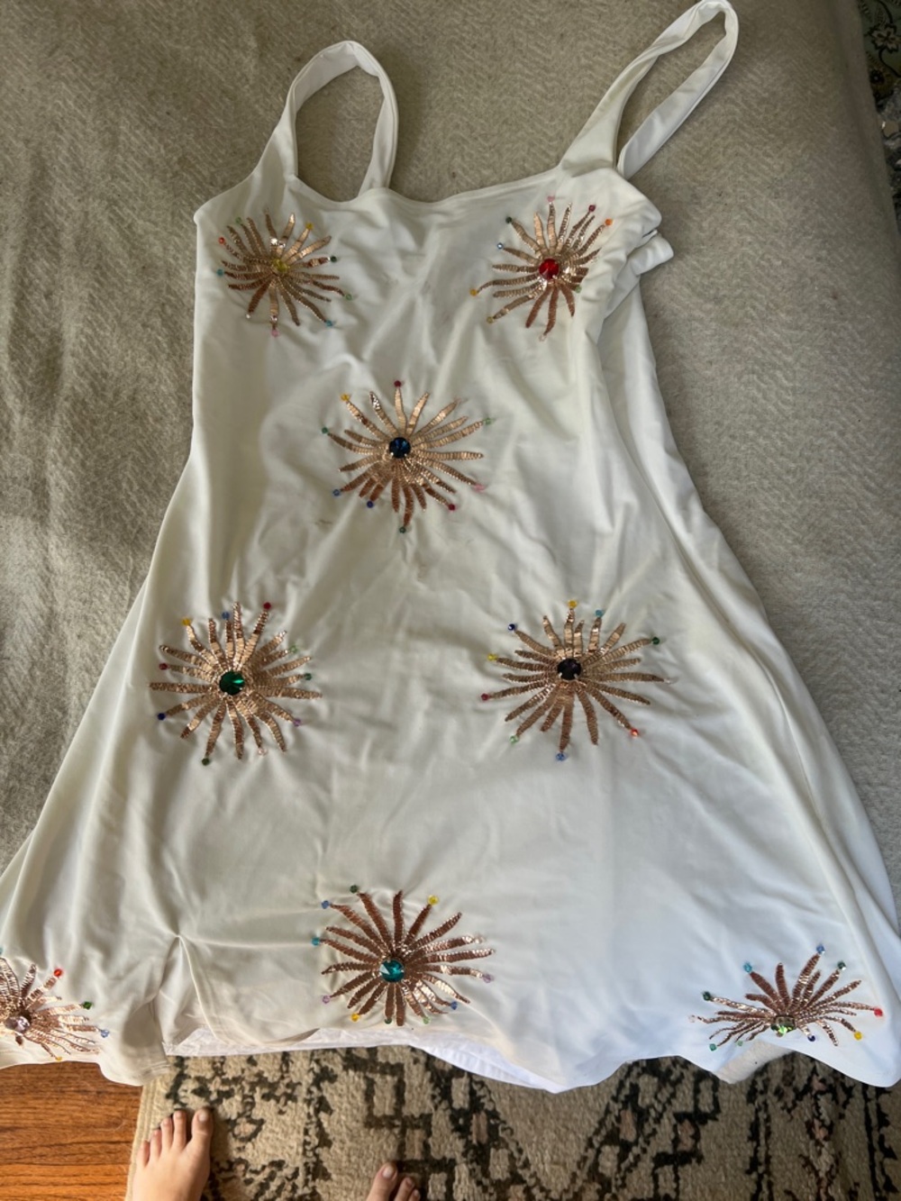 White Sequin Embellished Casual Sundress